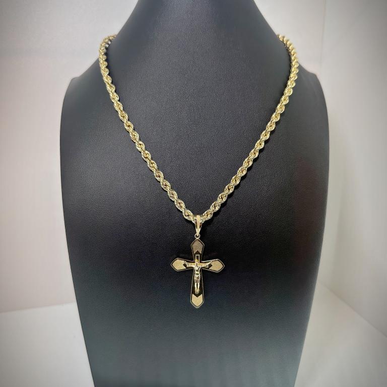 cadena 14k semihueco con Crusifijo 14k solid